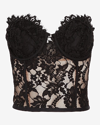 AO LACE BUSTIER CORSET TUBE 9709024:PITCH BLACK:0