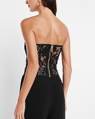 AO LACE BUSTIER CORSET TUBE 9709024:PITCH BLACK:0