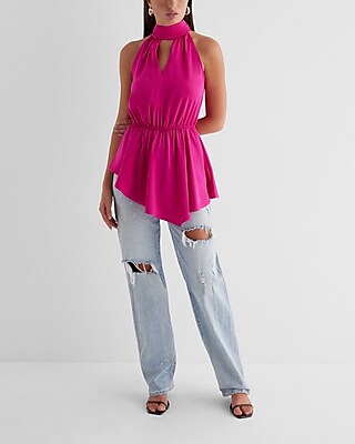 Halter Neck Cutout Asymmetrical Hem Tank