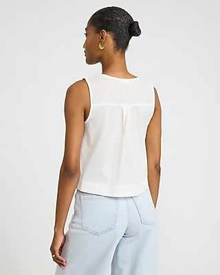 Cotton Poplin Pleated Bow Front Cutout Tank
