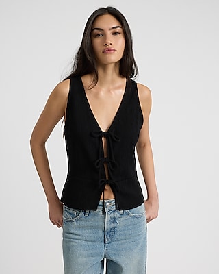 Textured V-neck Tie Front Tank