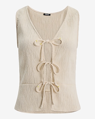 Textured V-neck Tie Front Tank | Express