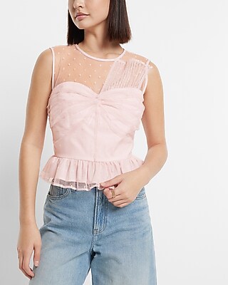 Tulle Polka Dot Twist Front Peplum Tank | Express