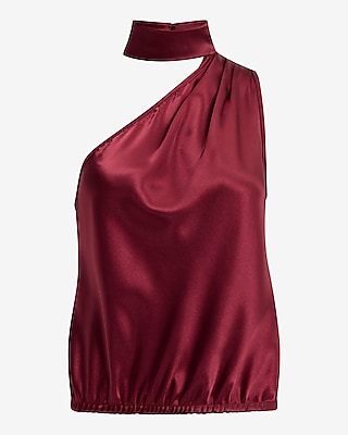 Satin Asymmetrical Mock Neck Tank