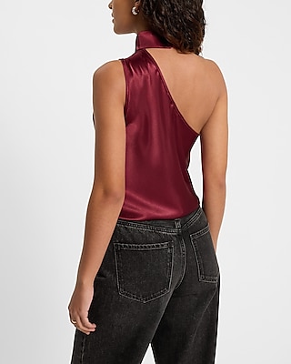 Satin Asymmetrical Mock Neck Tank