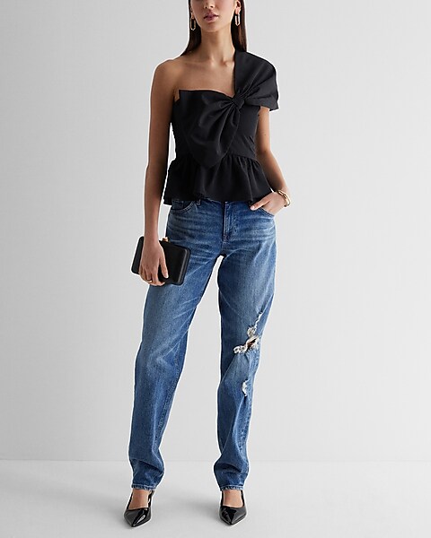 One Shoulder Statement Bow Corset Peplum Top | Express One Shoulder Statement Bow Corset Peplum Top | Express