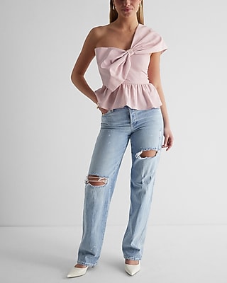 One Shoulder Statement Bow Corset Peplum Top