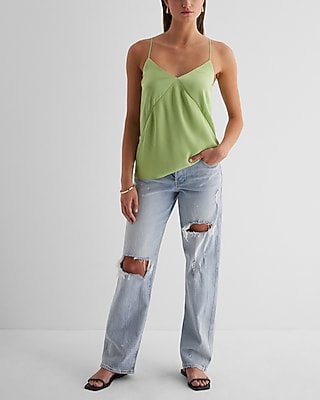 Satin Seamed V-neck Cross-back Downtown Cami | Express