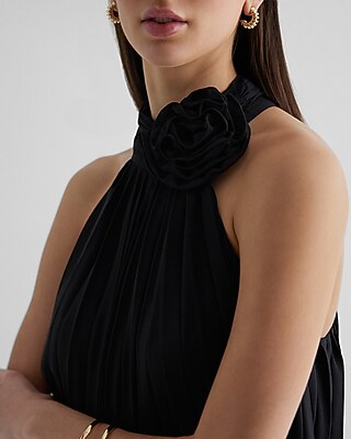 Rosette Halter Neck Pleated Top - image 3