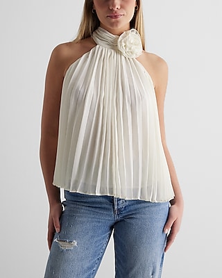 Rosette Halter Neck Pleated Top Express