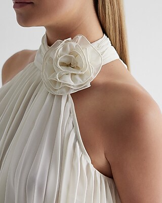 Rosette Halter Neck Pleated Top | Express