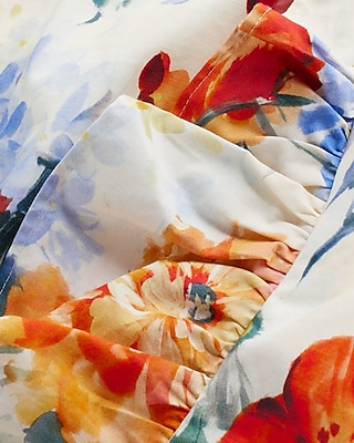 Floral V-Neck Flutter Sleeve Ruched Top