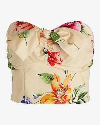 Floral Strapless Ruched Bow Corset Tube Top