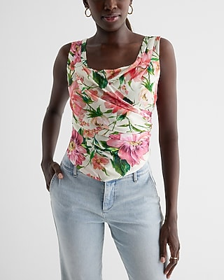 CORSET TANK BOUQUET ALL OVER DIGITAL DAHLIAS 9709369:PRINT-PINK:L