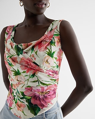 CORSET TANK BOUQUET ALL OVER DIGITAL DAHLIAS 9709369:PRINT-PINK:L