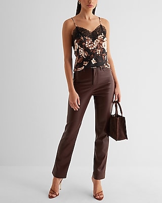 Satin Floral Lace Trim V-Neck Downtown Cami