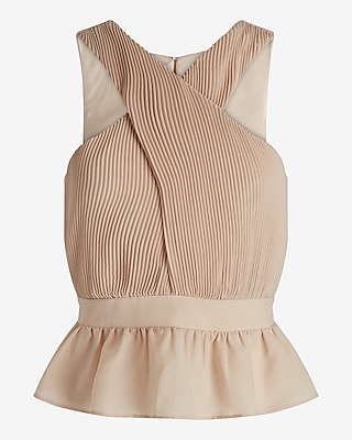 Twist Halter Neck Pleated Peplum Tank