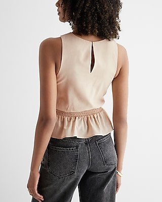 Twist Halter Neck Pleated Peplum Tank