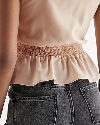 Twist Halter Neck Pleated Peplum Tank