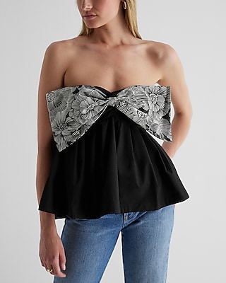 Floral Strapless Bow Peplum Tube Top