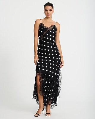 Satin Polka Dot Lace Trim V-Neck High-Low Tunic Cami