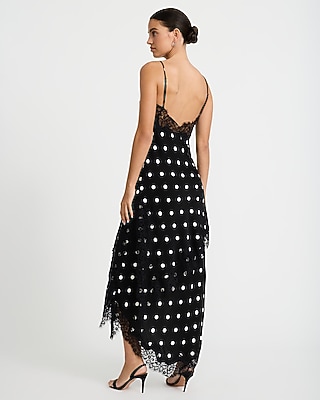 Satin Polka Dot Lace Trim V-Neck High-Low Tunic Cami
