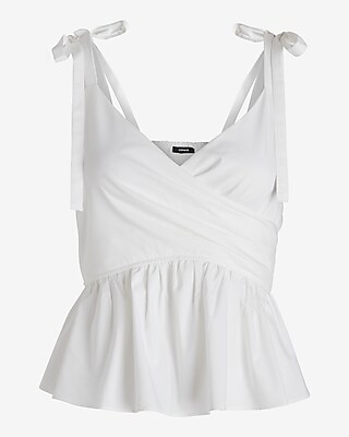 V-Neck Tie Strap Faux Wrap Peplum Tank