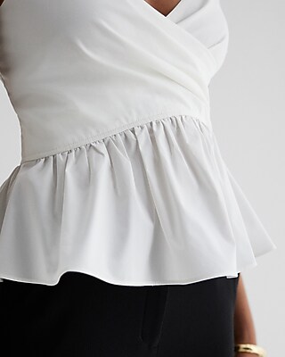 V-Neck Tie Strap Faux Wrap Peplum Tank