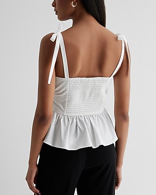 V-Neck Tie Strap Faux Wrap Peplum Tank