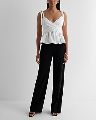 V-Neck Tie Strap Faux Wrap Peplum Tank