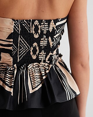 Printed Halter Neck Ruched Peplum Top
