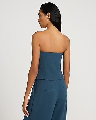 Strapless Button Front Tailored Tube Top