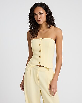 Strapless Button Front Tailored Tube Top