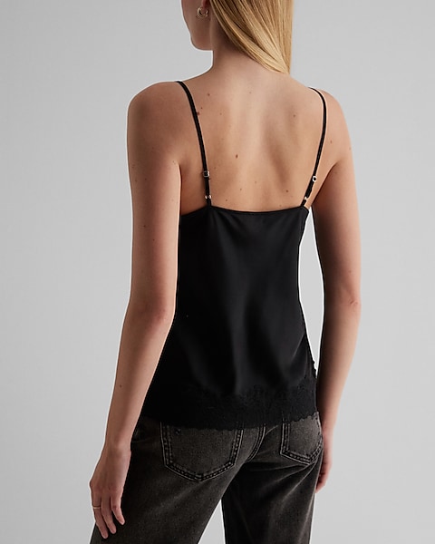 Satin Lace Trim V-neck Downtown Cami | Express Satin Lace Trim V-neck Downtown Cami | Express