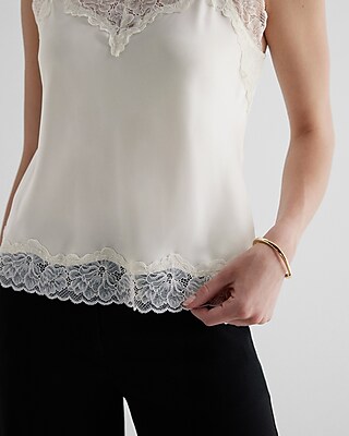 Satin Lace Trim V-Neck Downtown Cami