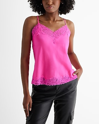 Satin Lace Trim V-neck Downtown Cami | Express