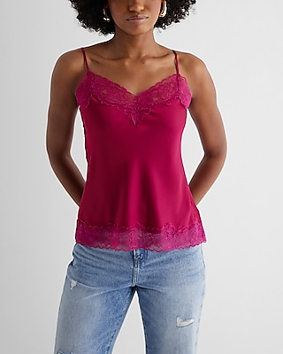 Express Satin Seamed V-Neck Cross-Back Downtown Cami Women's