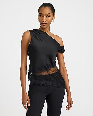 Layered Mesh Mock Neck Draped Top | Express
