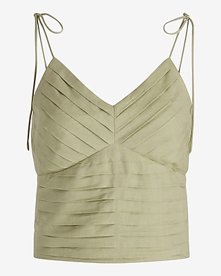 Pleated Linen-Blend Tie Strap Cami