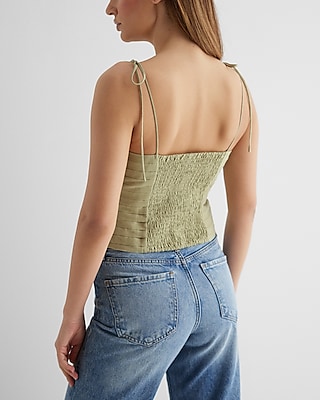 Pleated Linen-Blend Tie Strap Cami