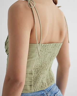 Pleated Linen-Blend Tie Strap Cami