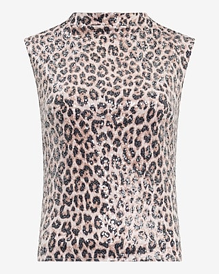Leopard Sequin Mock Neck Tank - image 5