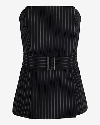 Pinstripe Faux Wrap Belted Tube Top