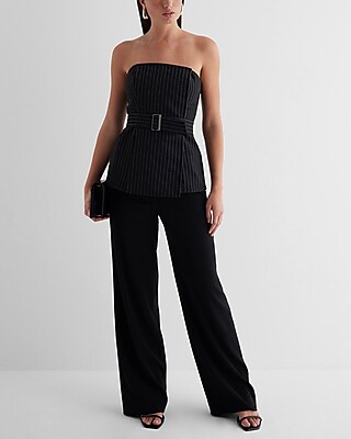 Pinstripe Faux Wrap Belted Tube Top