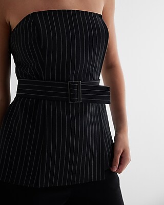 Pinstripe Faux Wrap Belted Tube Top