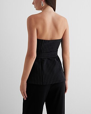 Pinstripe Faux Wrap Belted Tube Top