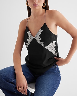 Satin Lace V-Neck Cross-Back Downtown Cami