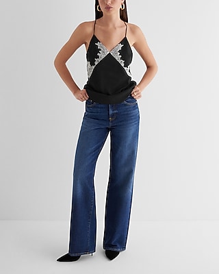 Satin Lace V-Neck Cross-Back Downtown Cami