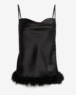 Satin Cowl Neck Feather Hem Cami