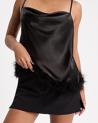 Satin Cowl Neck Feather Hem Cami